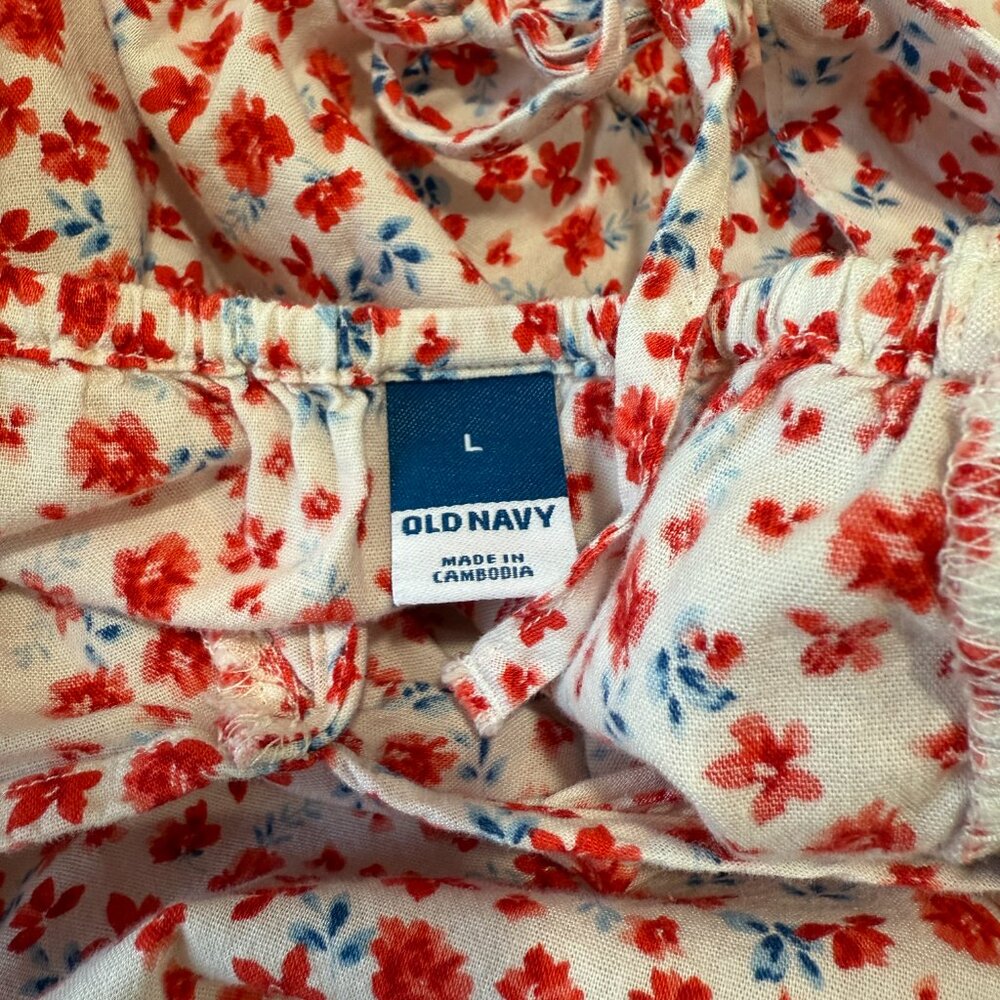 Old Navy Floral Waist Defined Flutter Sleeve Tie Back Mini Dress L Large - Picture 5 of 7